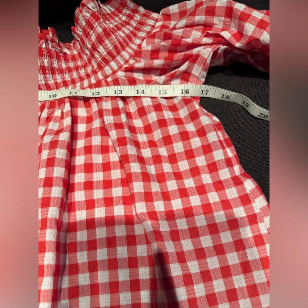 LOFT Red and White Gingham Off-Shoulder Blouse